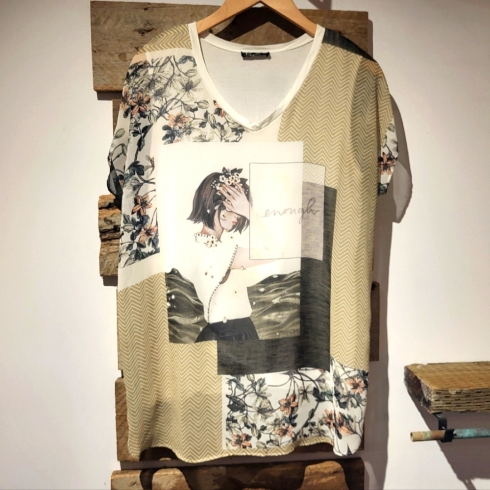 Bali Patchwork Graphic V-Neck T-Shirt